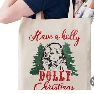 Holly Dolly Parton Christmas canvas tote bag NWT cotton blend graphic collect